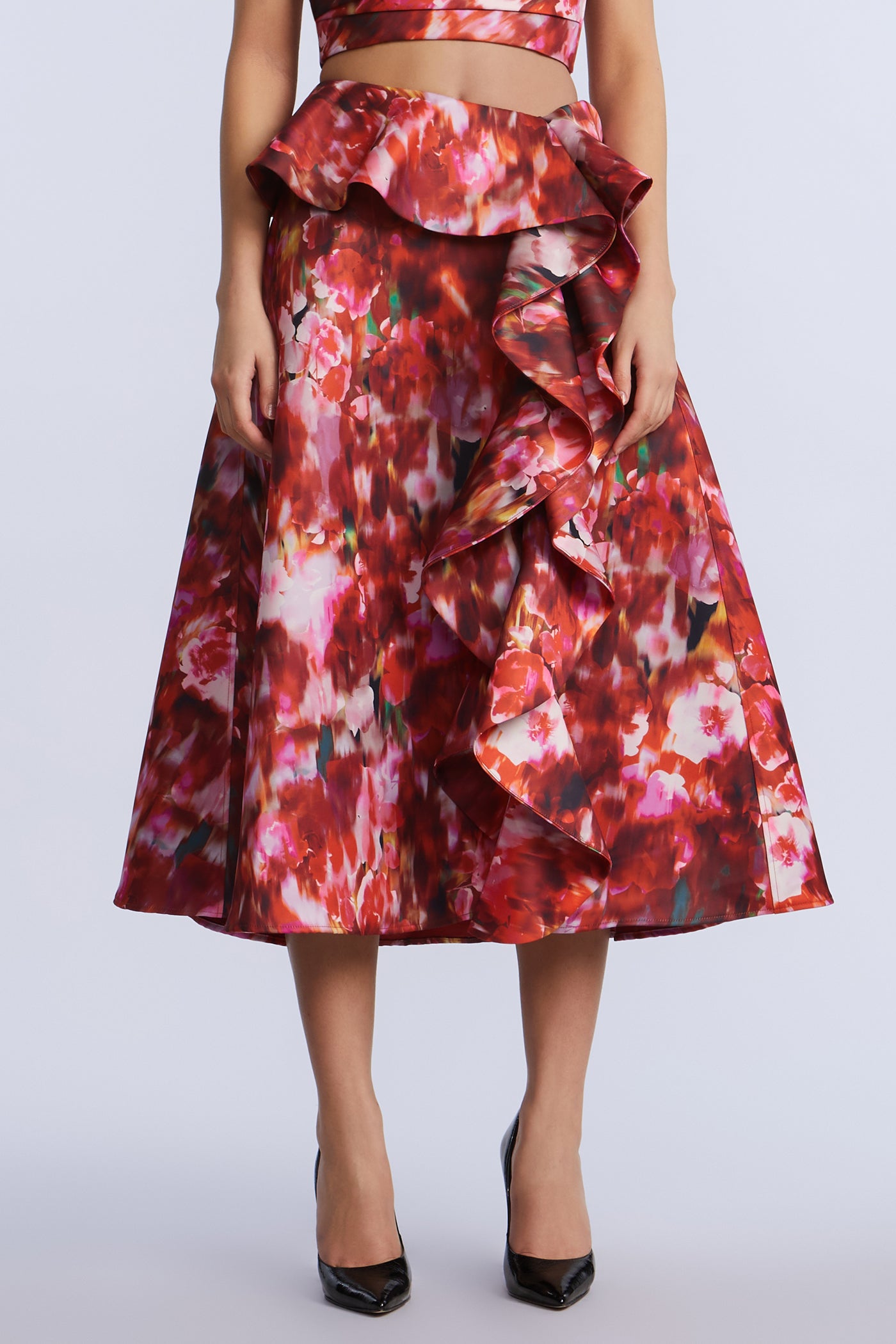 Printed Cascade Midi Skirt