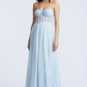 Lace Bodice Chiffon Ruffle Gown